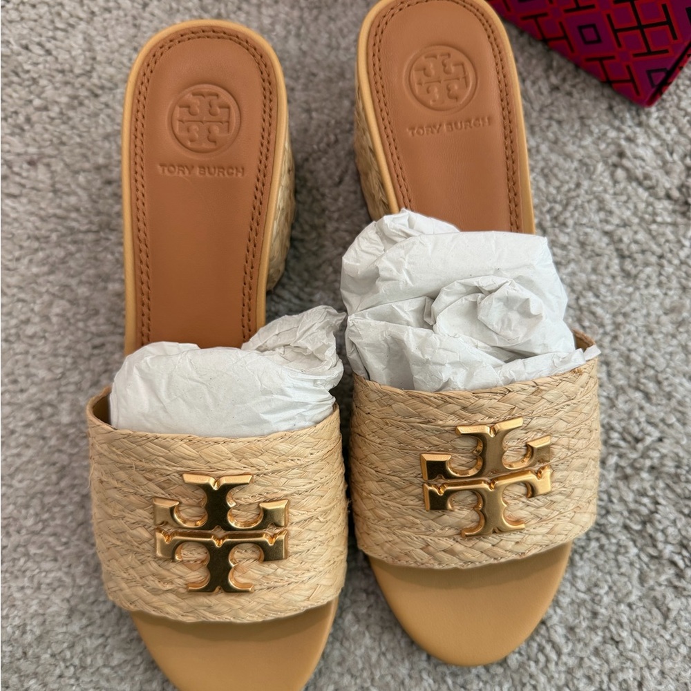 Tory Burch Everly Raffia Block Heels